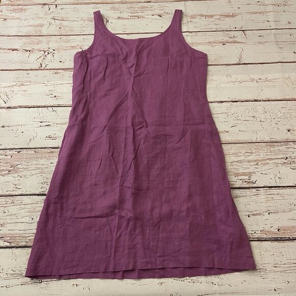 Eileen Fisher Tank Dress Womens 10 Sequins 100% Irish Linen Purple Scoop Neck - Picture 6 of 11